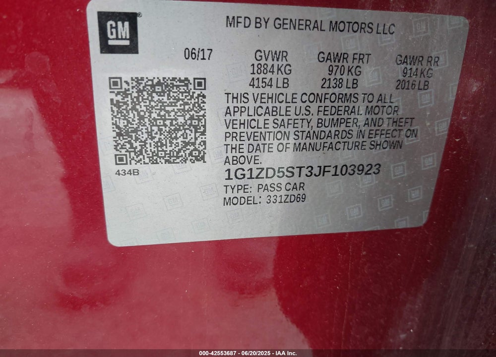 2018 CHEVROLET MALIBU VIN: 1G1ZD5ST3JF103923