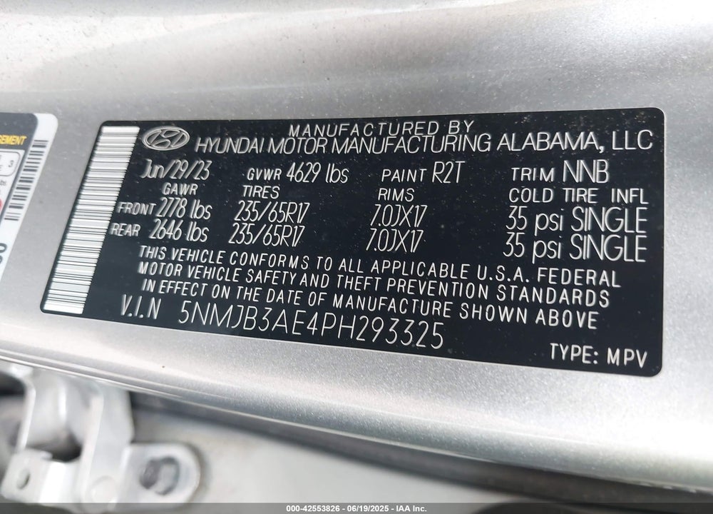 2023 HYUNDAI TUCSON SEL VIN: 5NMJB3AE4PH293325