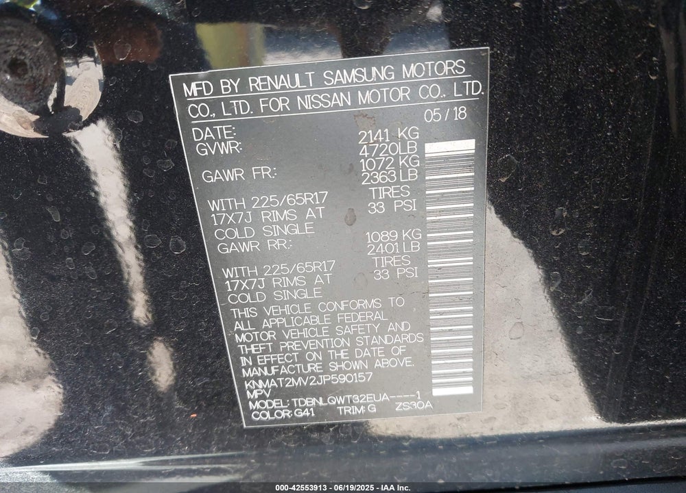 2018 NISSAN ROGUE VIN: KNMAT2MV2JP590157