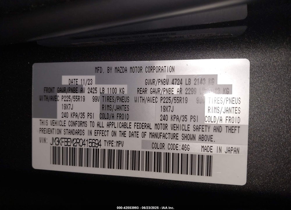 2024 MAZDA CX-5 VIN: JM3KFBEM2R0415694