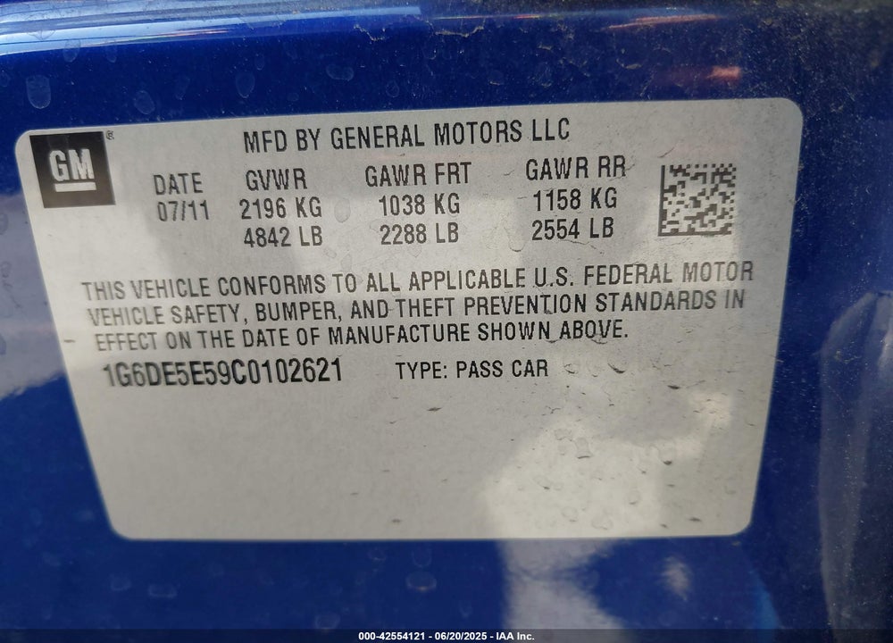 2012 CADILLAC CTS VIN: 1G6DE5E59C0102621
