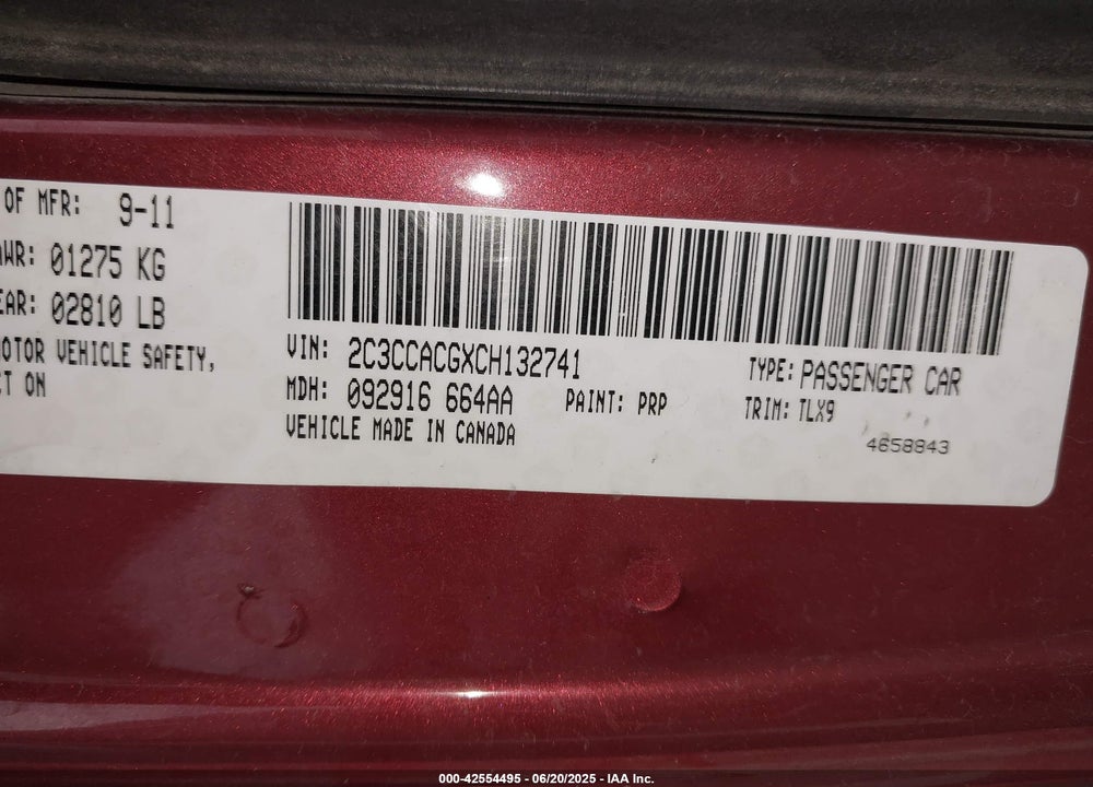 2012 CHRYSLER 300 VIN: 2C3CCACGXCH132741