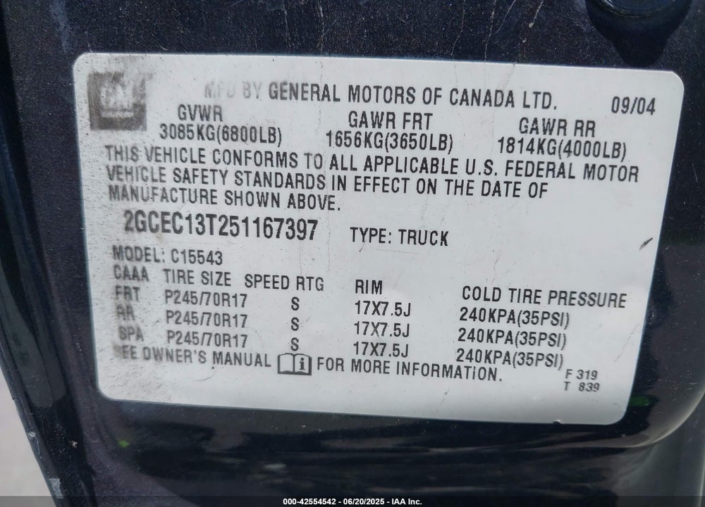 2005 CHEVROLET SILVERADO 1500 LS VIN: 2GCEC13T251167397