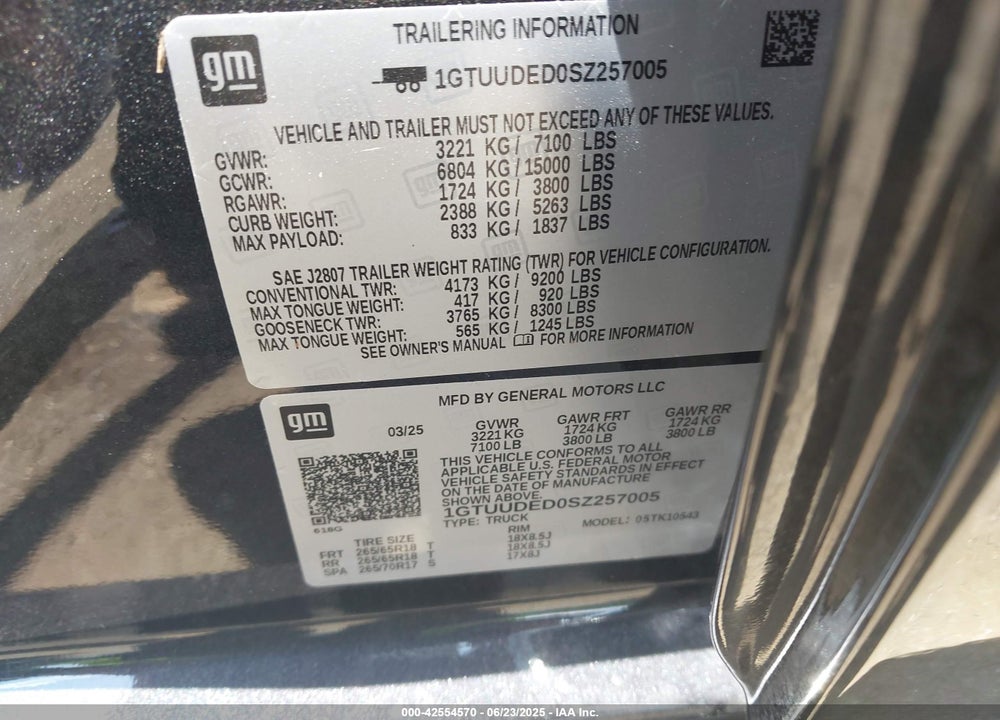 2025 GMC SIERRA VIN: 1GTUUDED0SZ257005