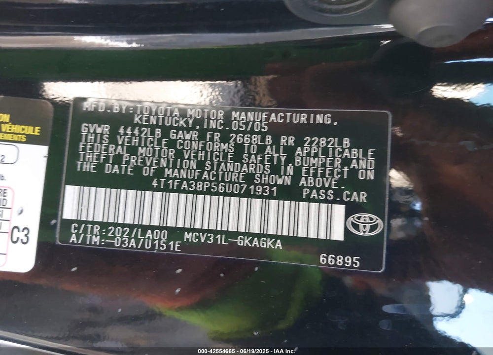 2006 TOYOTA CAMRY VIN: 4T1FA38P56U071931