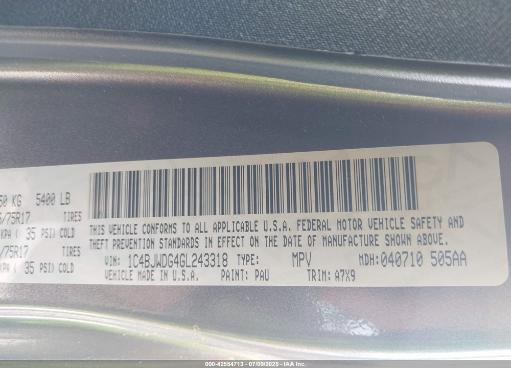 2016 JEEP WRANGLER UNLIMITED VIN: 1C4BJWDG4GL243318