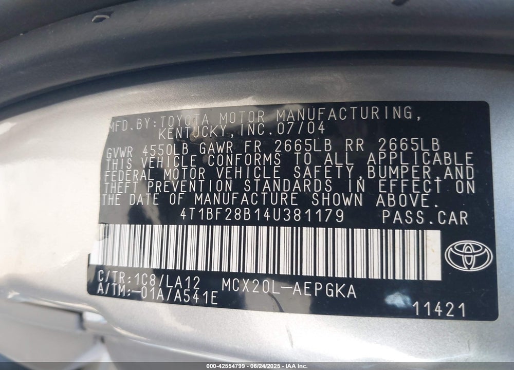 2004 TOYOTA AVALON XLS VIN: 4T1BF28B14U381179