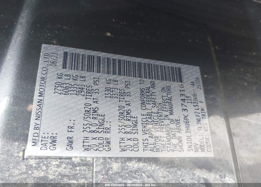 2023 INFINITI QX60 VIN: 5N1DL1HU6PC374316