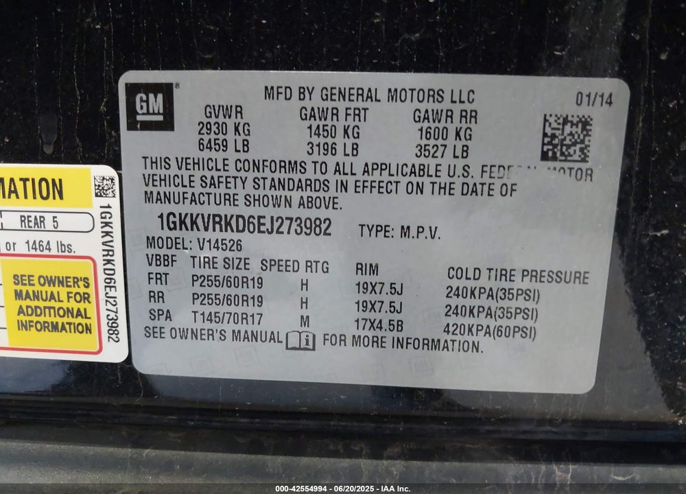 2014 GMC ACADIA VIN: 1GKKVRKD6EJ273982