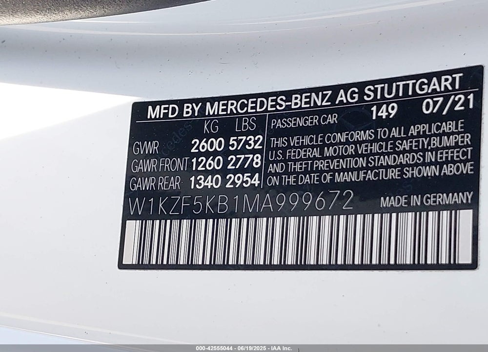 2021 MERCEDES-BENZ E 450 VIN: W1KZF5KB1MA999672
