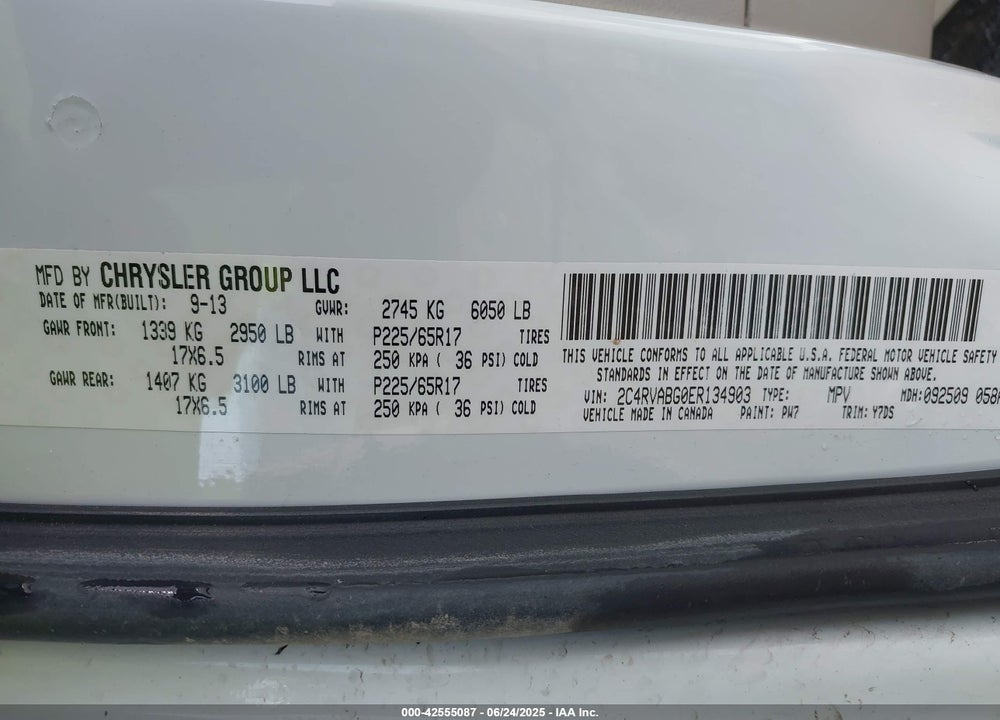 2014 VOLKSWAGEN ROUTAN SE VIN: 2C4RVABG0ER134903