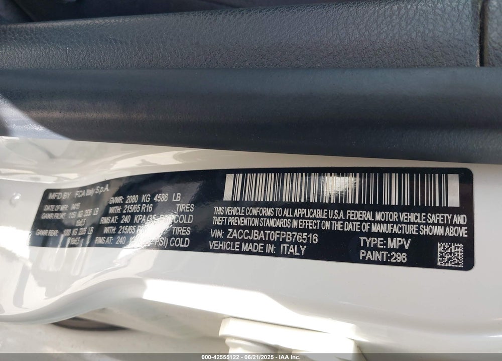 2015 JEEP RENEGADE VIN: ZACCJBAT0FPB76516