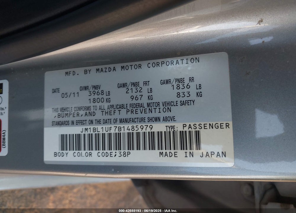 2011 MAZDA 3 I SPORT VIN: JM1BL1UF7B1485979