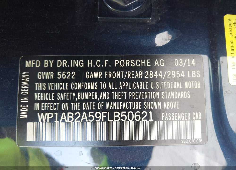 2015 PORSCHE MACAN S VIN: WP1AB2A59FLB50621