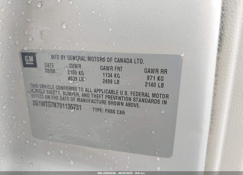 2009 CHEVROLET IMPALA VIN: 2G1WT57N791135731