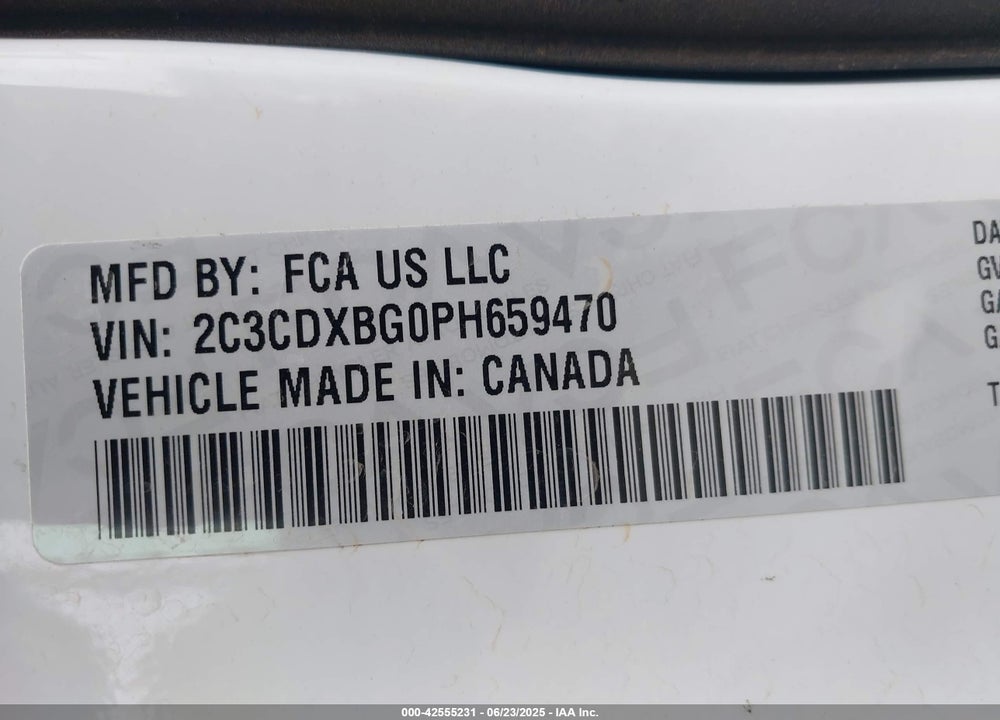 2023 DODGE CHARGER SXT VIN: 2C3CDXBG0PH659470