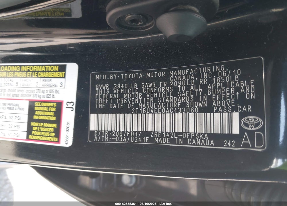 2010 TOYOTA COROLLA S VIN: 2T1BU4EE0AC433060