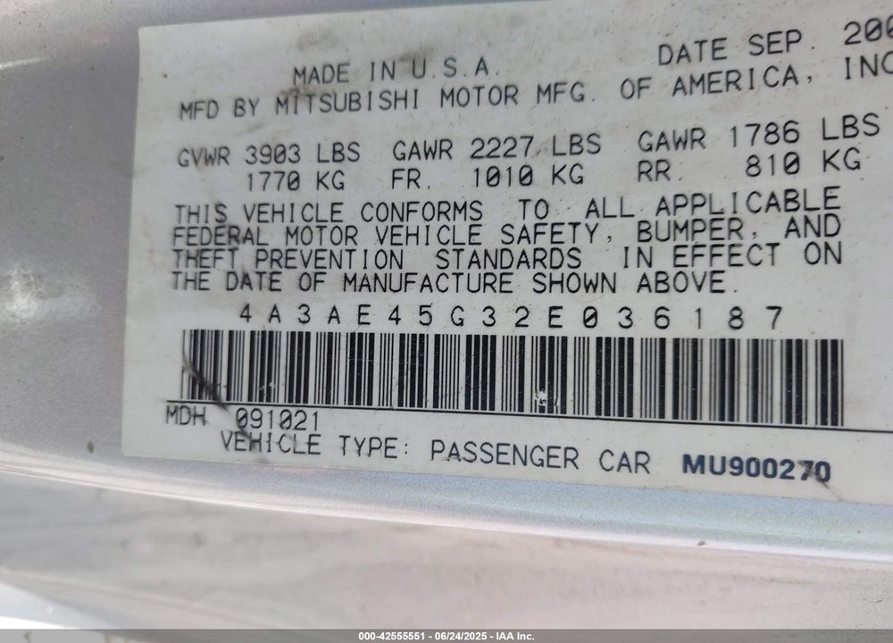 2002 MITSUBISHI ECLIPSE SPYDER GS VIN: 4A3AE45G32E036187