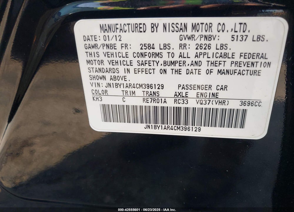 2012 INFINITI M37X VIN: JN1BY1AR4CM396129