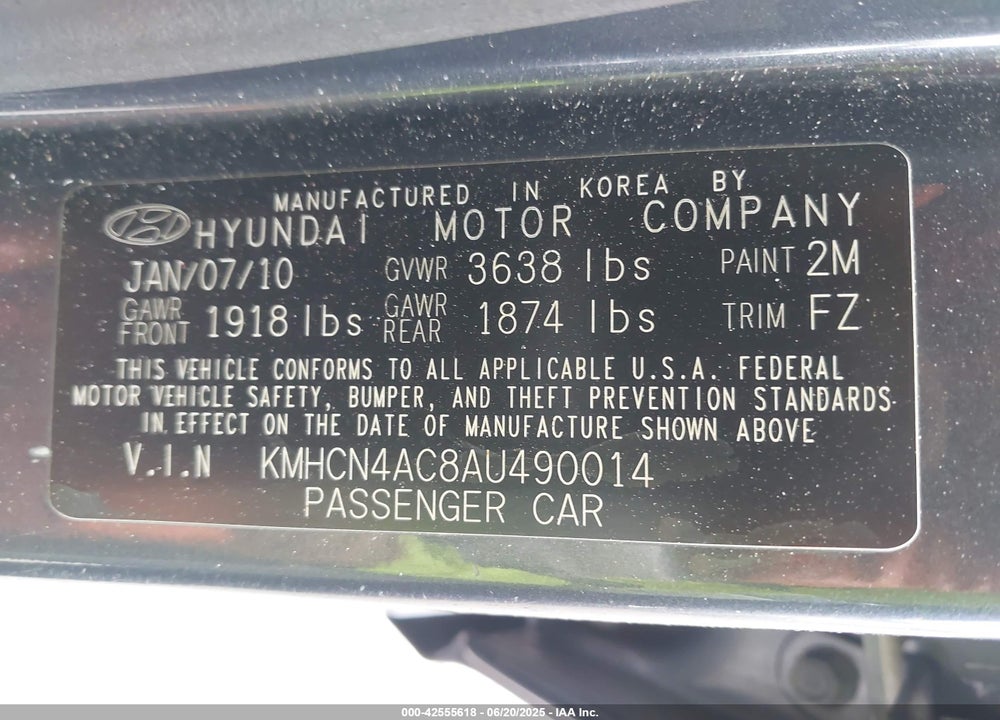2010 HYUNDAI ACCENT VIN: KMHCN4AC8AU490014