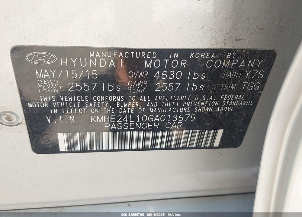 2016 HYUNDAI SONATA HYBRID SE VIN: KMHE24L10GA013679