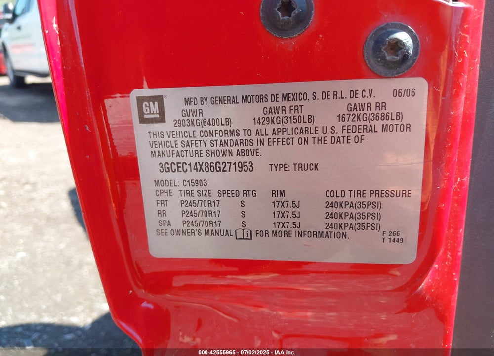 2006 CHEVROLET SILVERADO 1500 VIN: 3GCEC14X86G271953