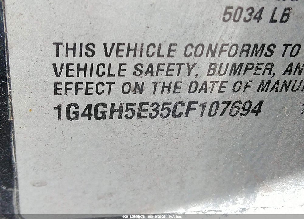 2012 BUICK LACROSSE VIN: 1G4GH5E35CF107694