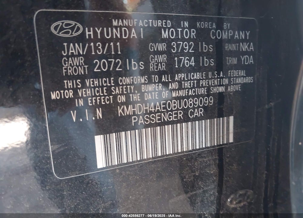 2011 HYUNDAI ELANTRA VIN: KMHDH4AE0BU089099