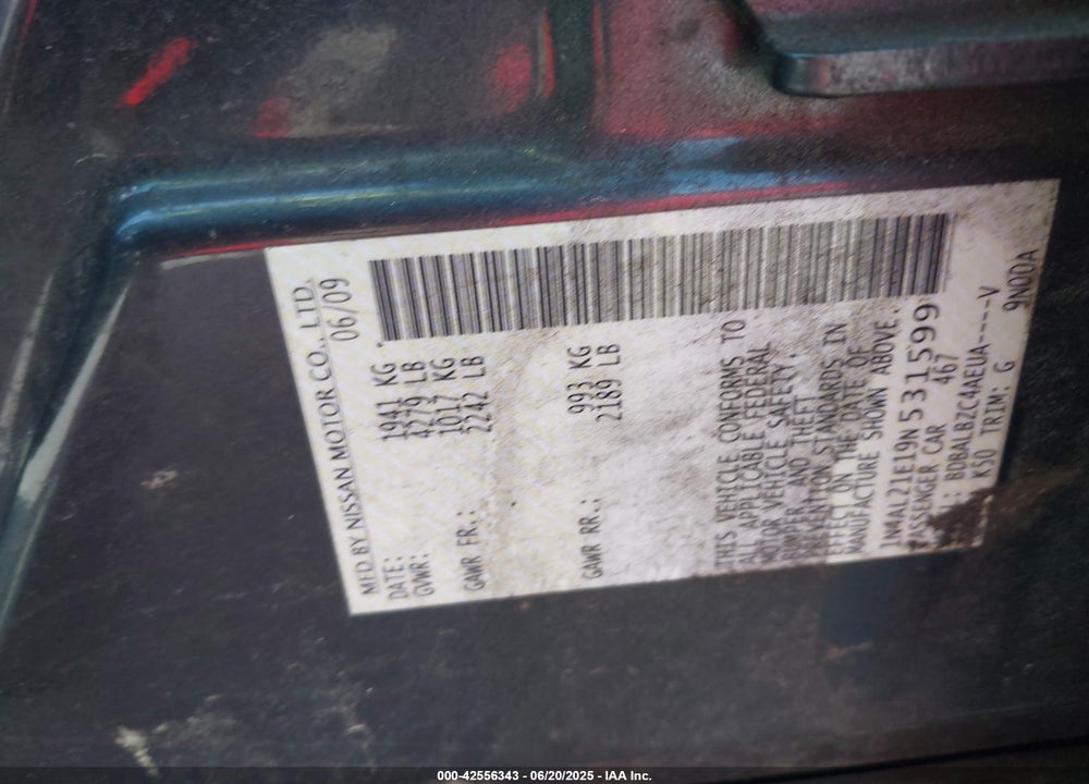 2009 NISSAN ALTIMA VIN: 1N4AL21E19N531599