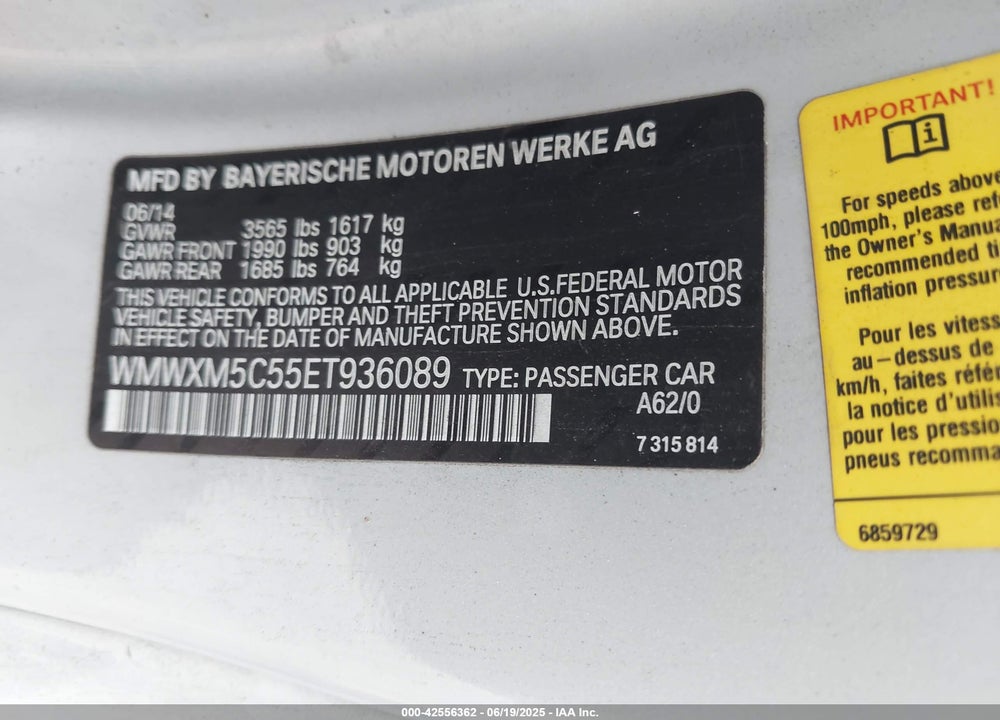2014 MINI HARDTOP COOPER VIN: WMWXM5C55ET936089