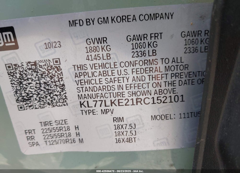 2024 CHEVROLET TRAX VIN: KL77LKE21RC152101