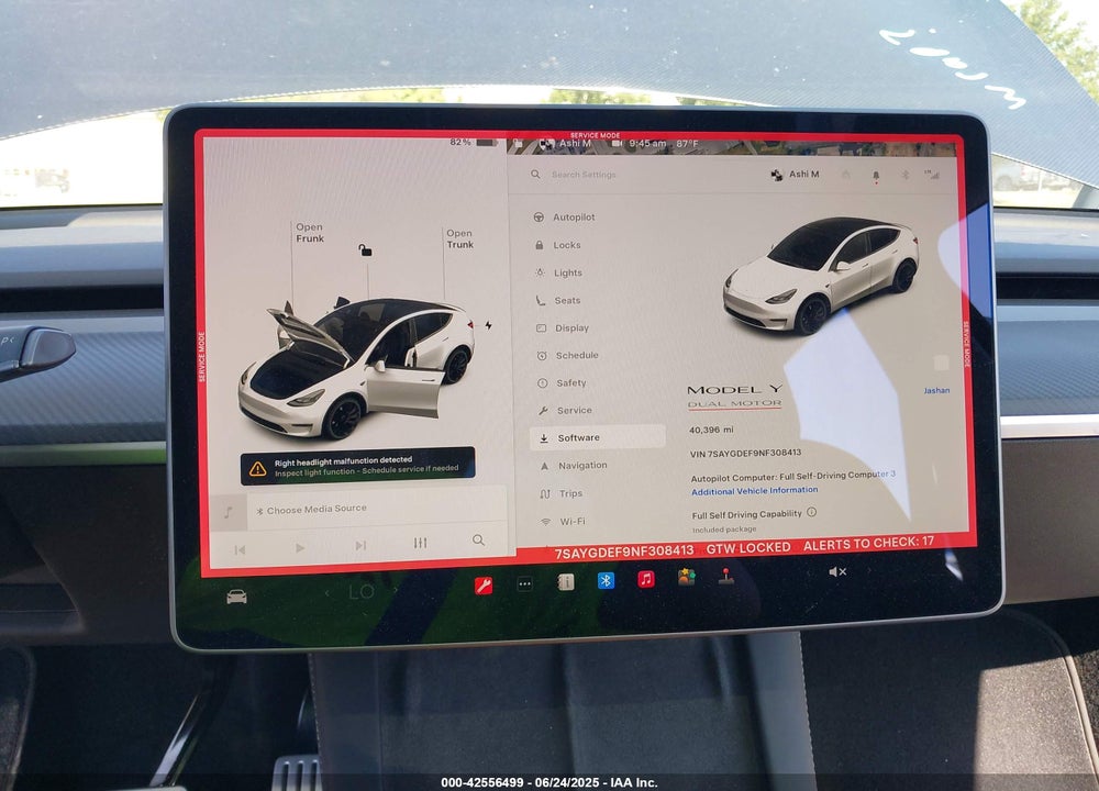 2022 TESLA MODEL Y VIN: 7SAYGDEF9NF308413