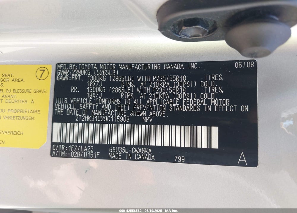 2009 LEXUS RX 350 VIN: 2T2HK31U29C115908