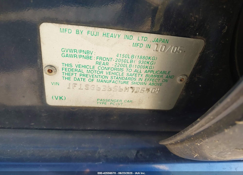 2006 SUBARU FORESTER 2.5X VIN: JF1SG63656H735404