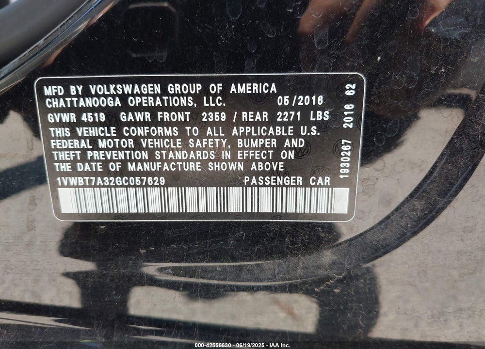 2016 VOLKSWAGEN PASSAT 1.8T SE VIN: 1VWBT7A32GC057629