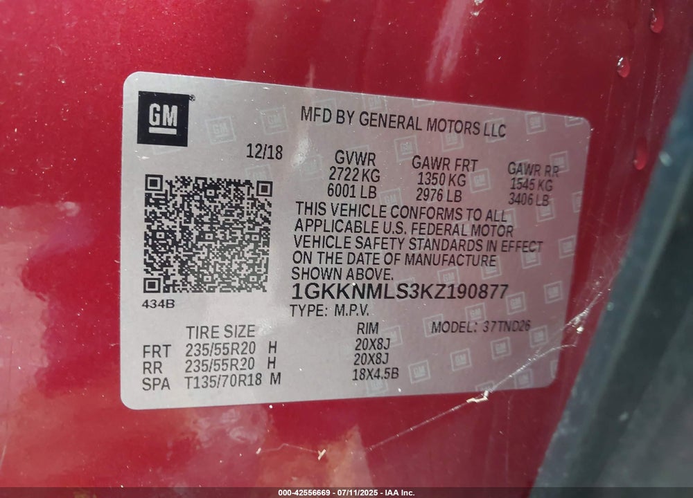 2019 GMC ACADIA VIN: 1GKKNMLS3KZ190877