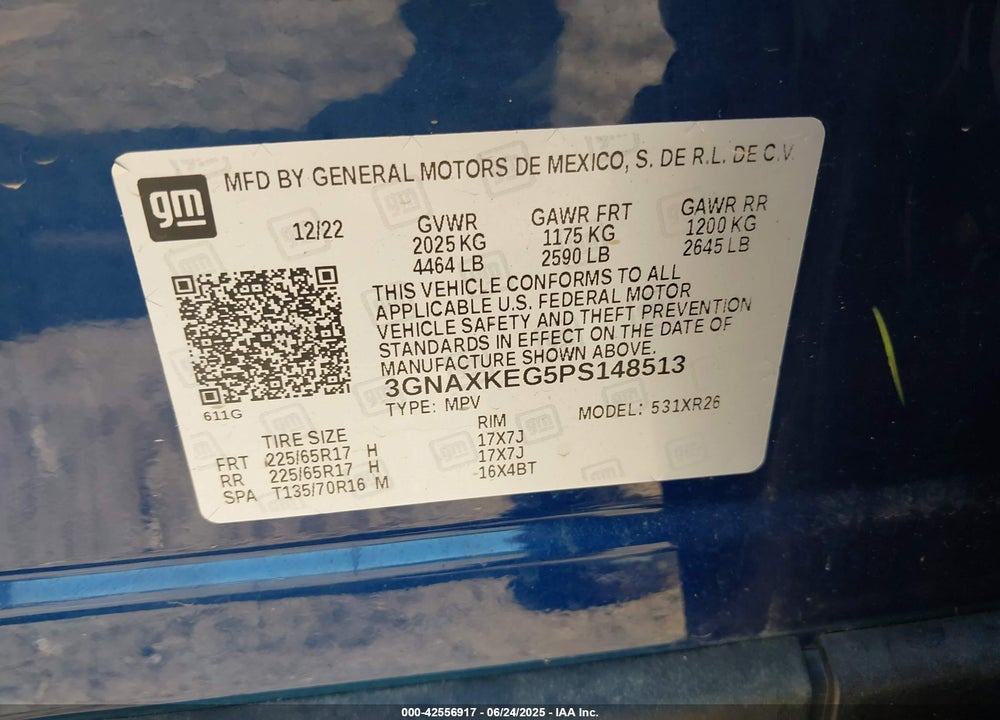 2023 CHEVROLET EQUINOX VIN: 3GNAXKEG5PS148513