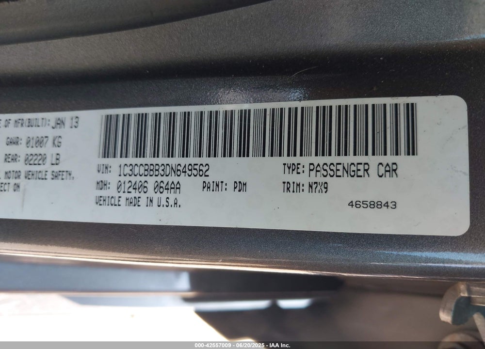 2013 CHRYSLER 200 VIN: 1C3CCBBB3DN649562