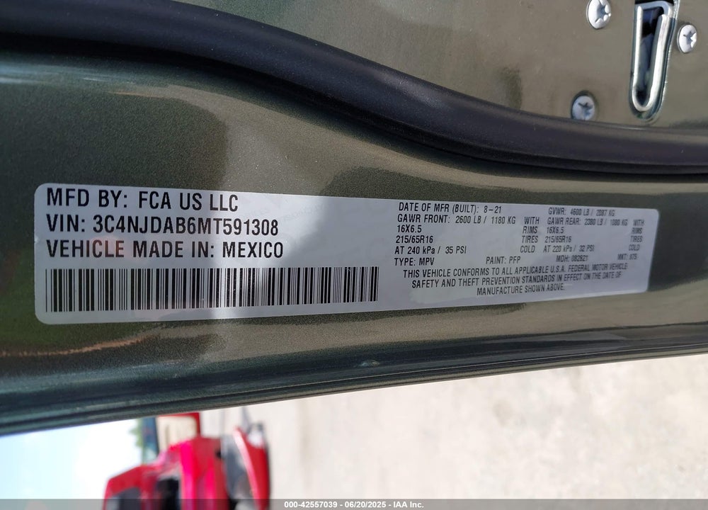 2021 JEEP COMPASS VIN: 3C4NJDAB6MT591308