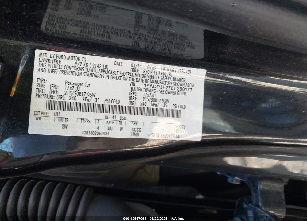 2014 FORD FOCUS VIN: 1FADP3F27EL280177