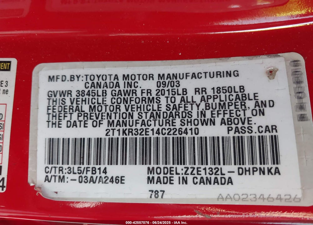 2004 TOYOTA MATRIX/XR VIN: 2T1KR32E14C226410