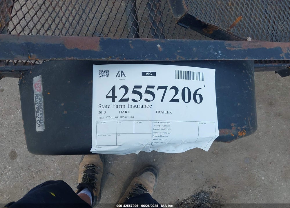 2013 HART TRAILER VIN: 4YMUL0817DV051569