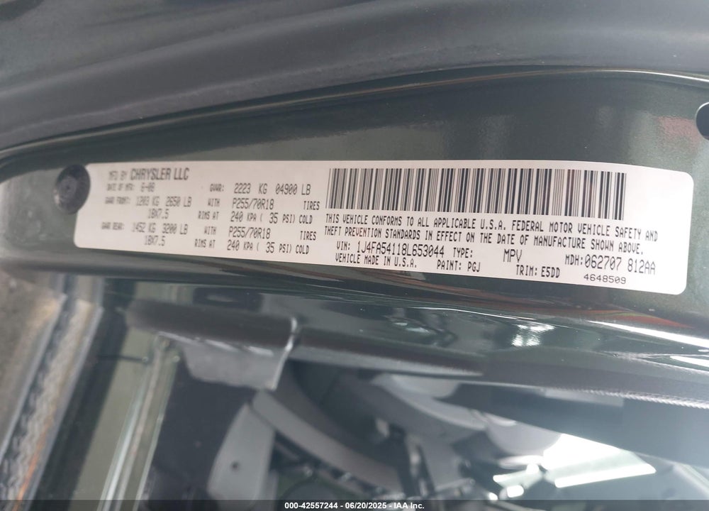 2008 JEEP WRANGLER SAHARA VIN: 1J4FA54118L653044