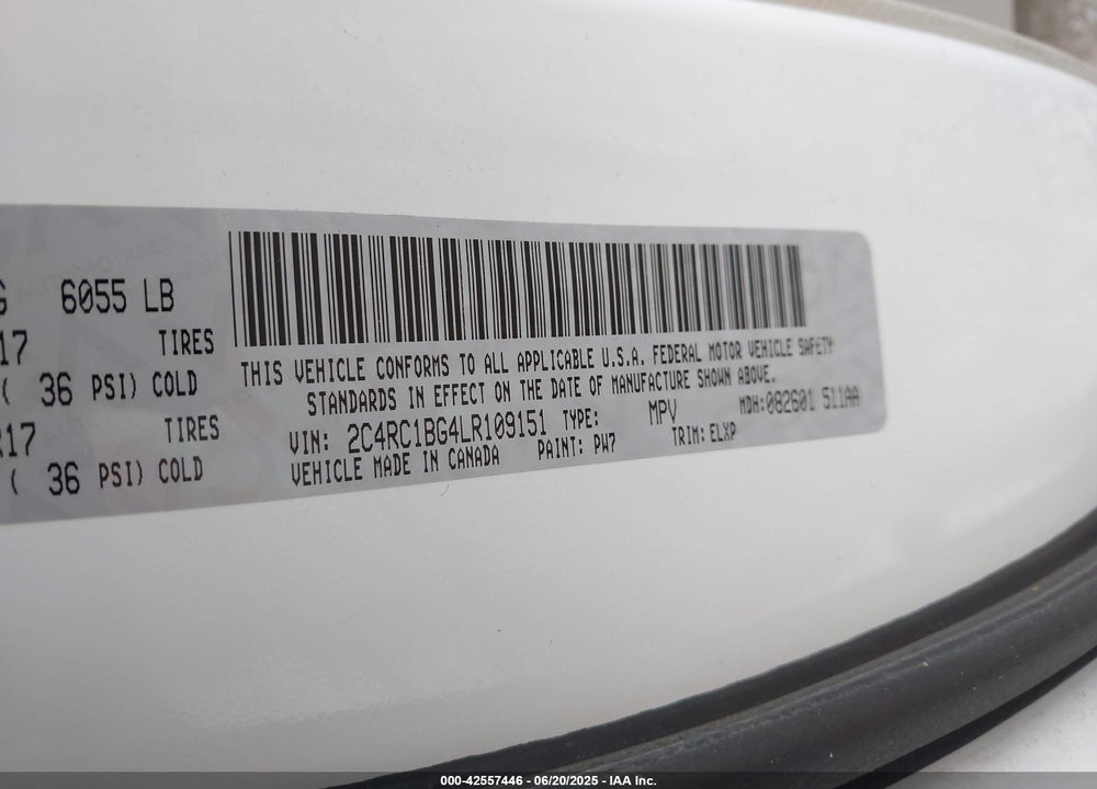 2020 CHRYSLER PACIFICA VIN: 2C4RC1BG4LR109151