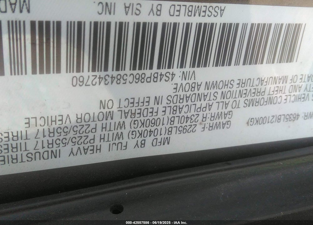 2008 SUBARU OUTBACK 3.0R L.L. BEAN EDITION VIN: 4S4BP86C584342760