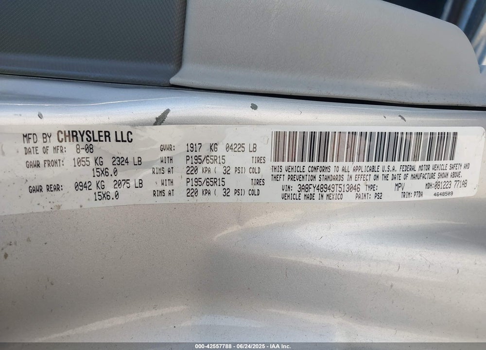 2009 CHRYSLER PT CRUISER LX VIN: 3A8FY48949T513046