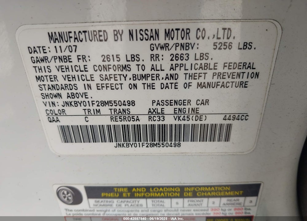 2008 INFINITI M45X VIN: JNKBY01F28M550498