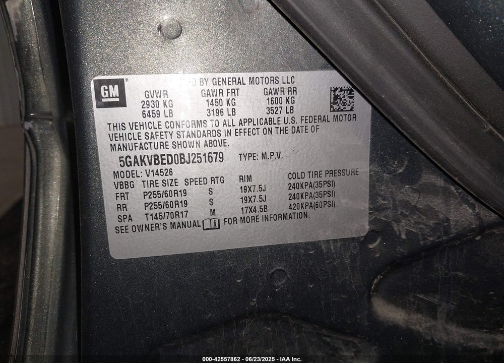 2011 BUICK ENCLAVE VIN: 5GAKVBED0BJ251679