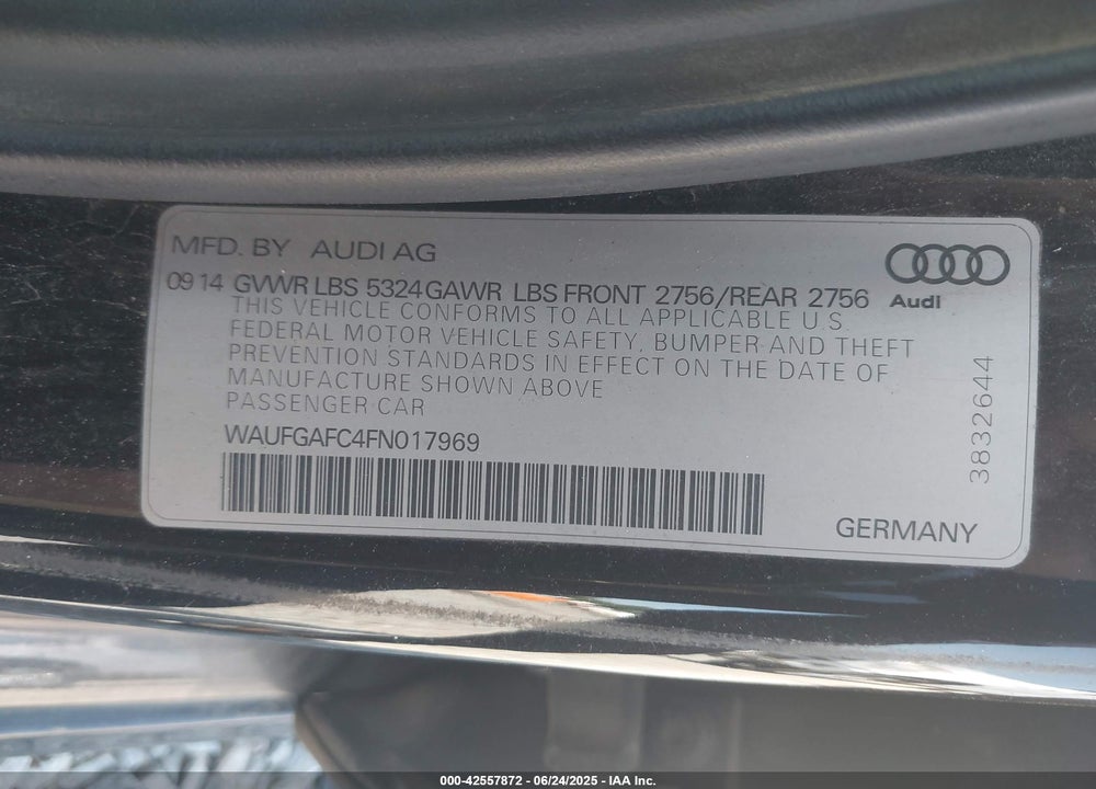 2015 AUDI A6 VIN: WAUFGAFC4FN017969
