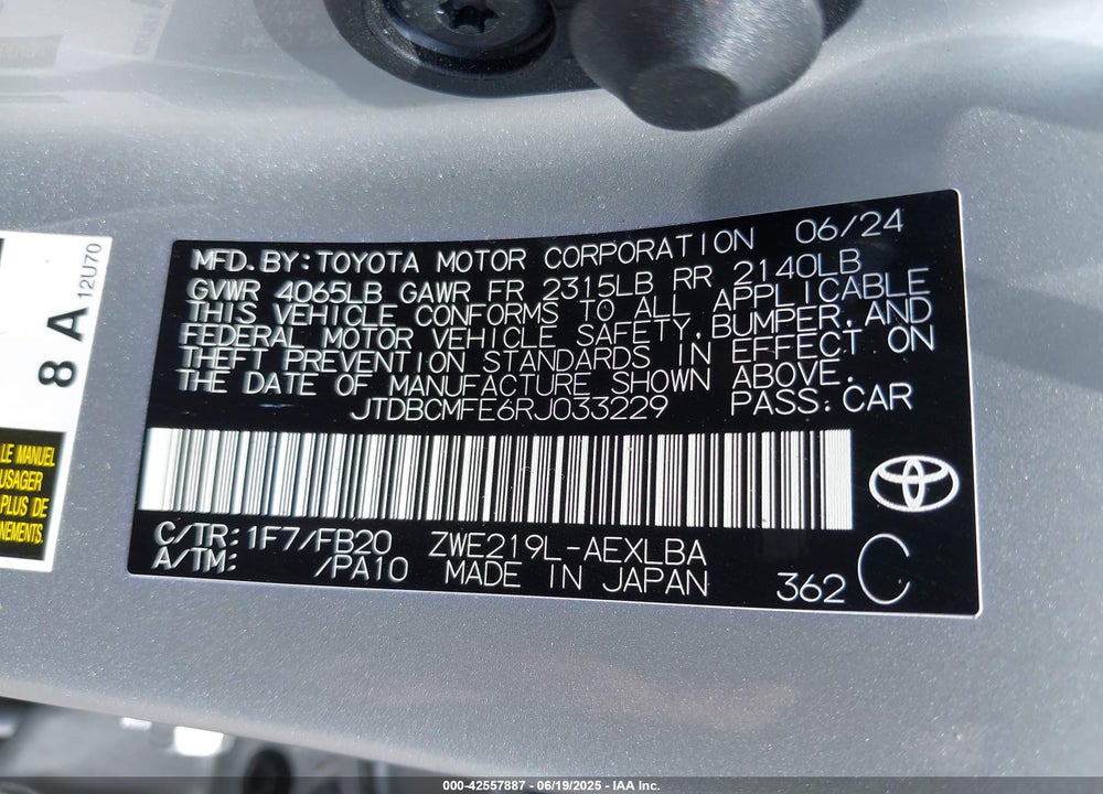 2024 TOYOTA COROLLA HYBRID LE VIN: JTDBCMFE6RJ033229